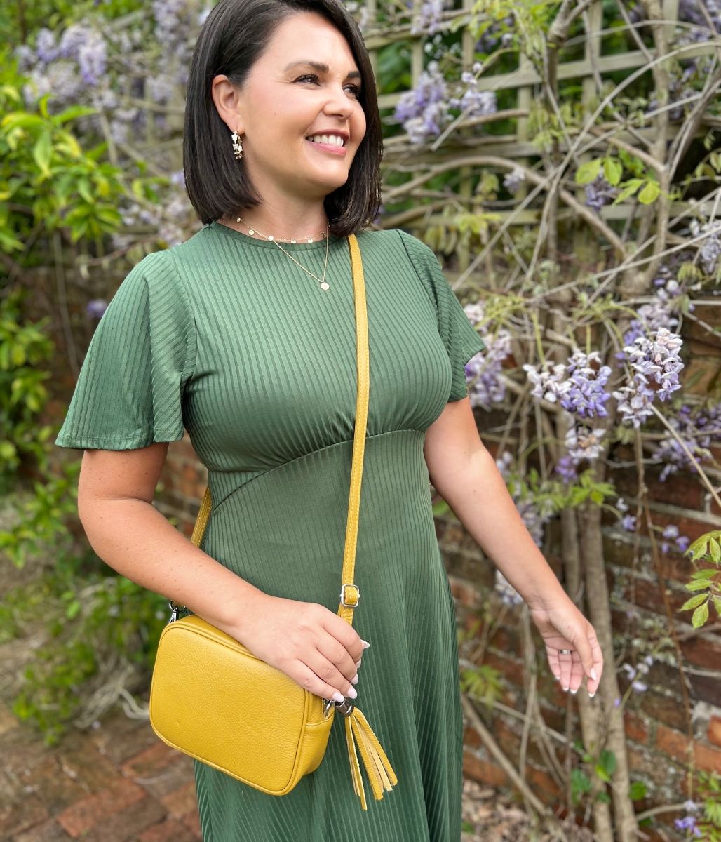Khaki Ribbed Midi Dress