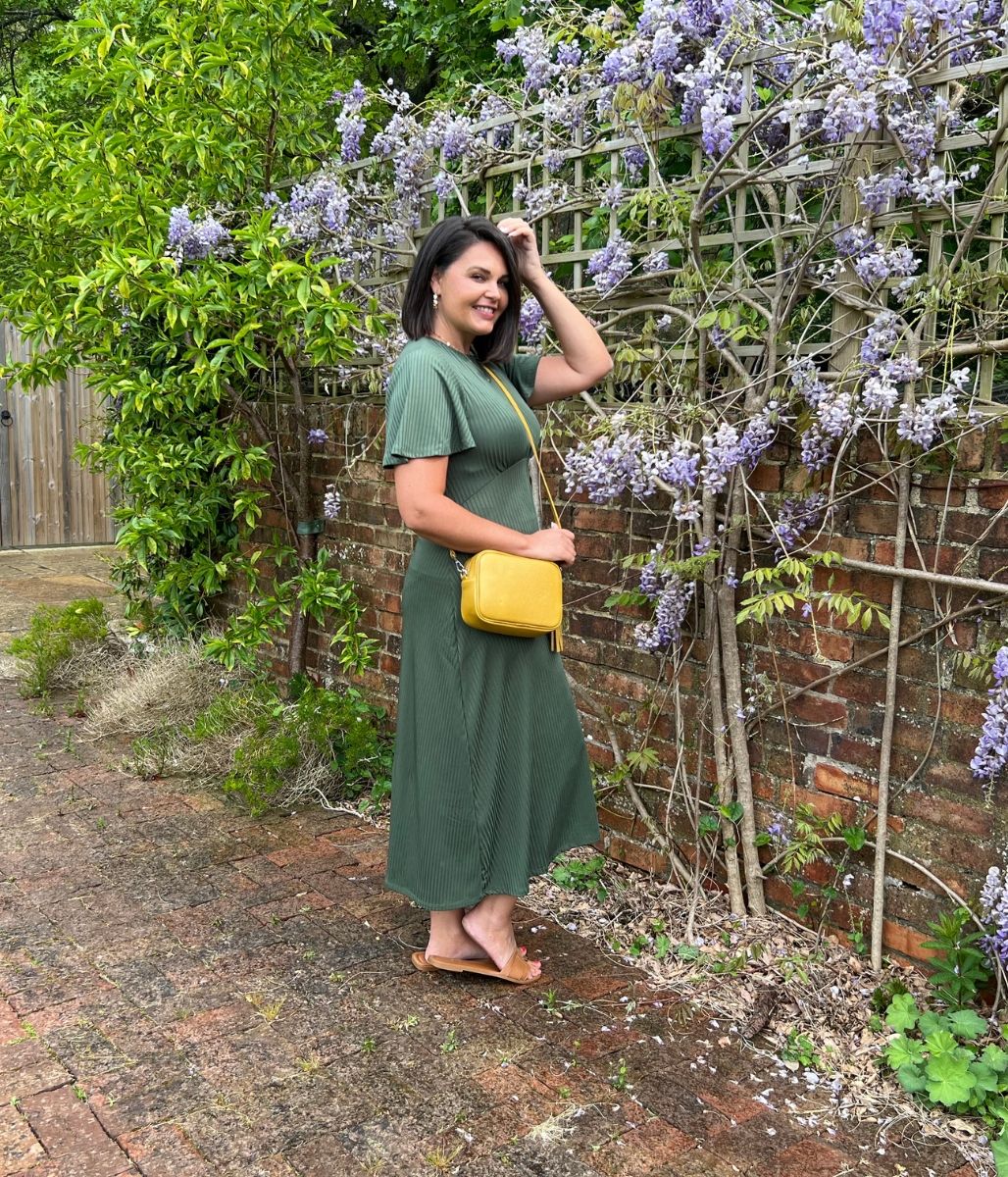 Khaki Ribbed Midi Dress