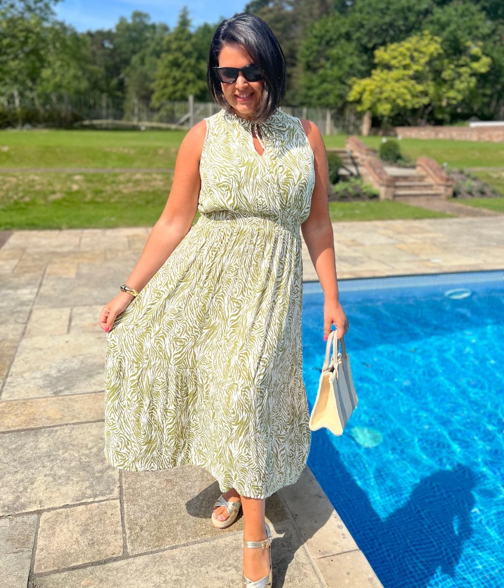 Green Santorini Shirred Waist Midi Dress
