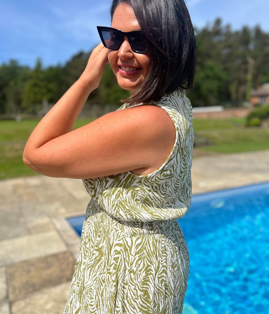 Green Santorini Shirred Waist Midi Dress