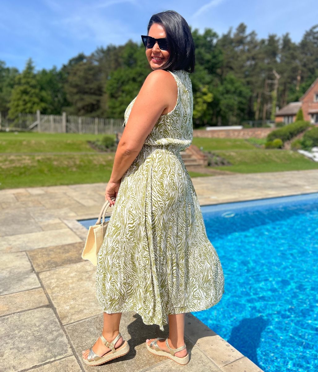 Green Santorini Shirred Waist Midi Dress