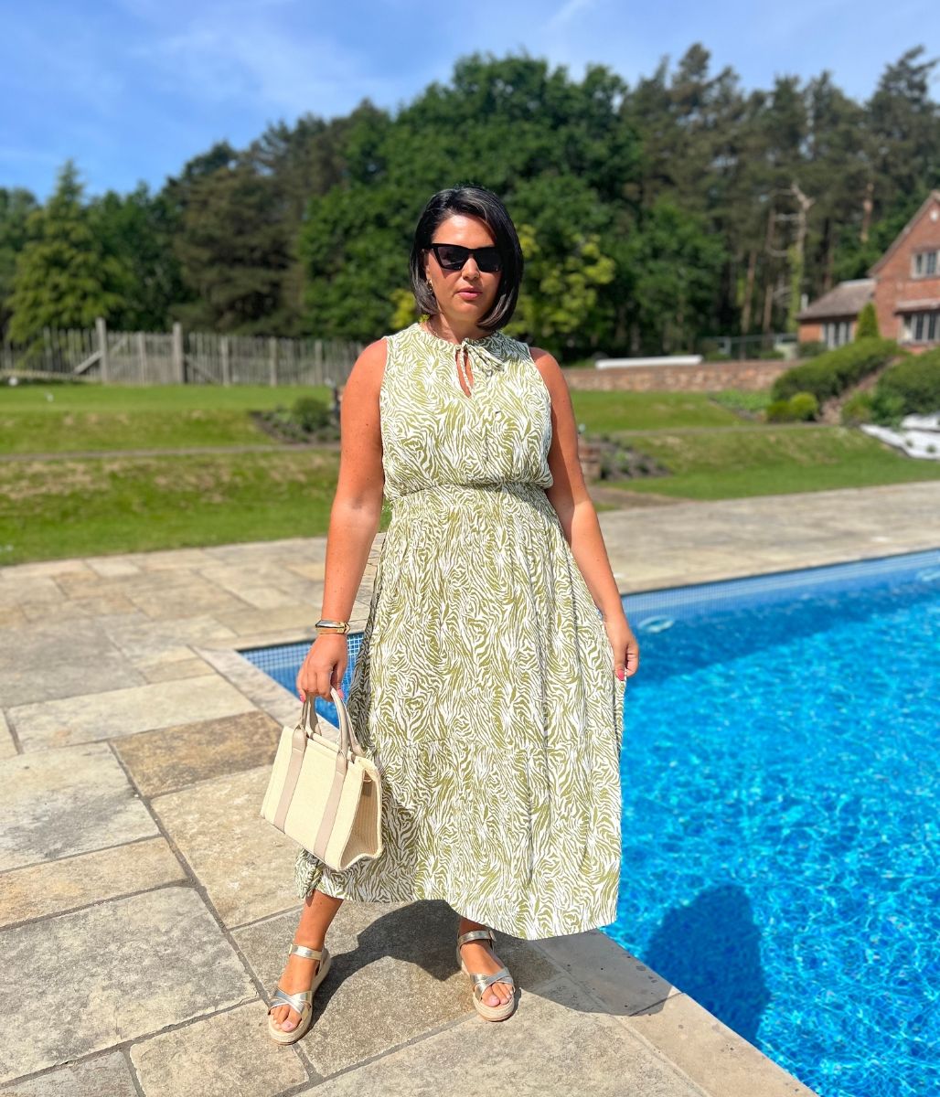 Green Santorini Shirred Waist Midi Dress