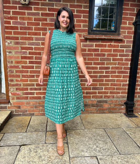 Green Heidi Shirred Bodice Midi Dress