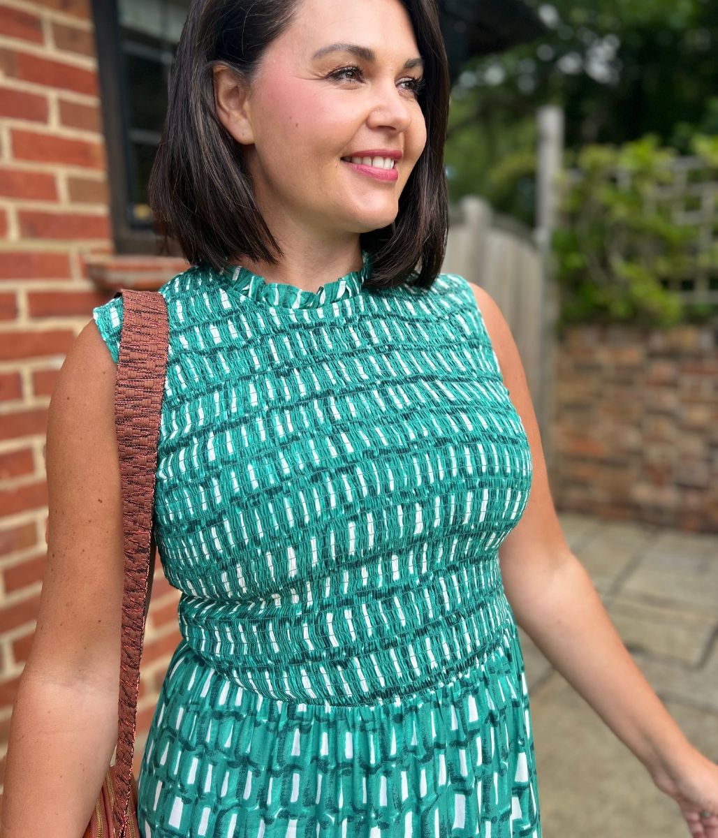 Green Heidi Shirred Bodice Midi Dress