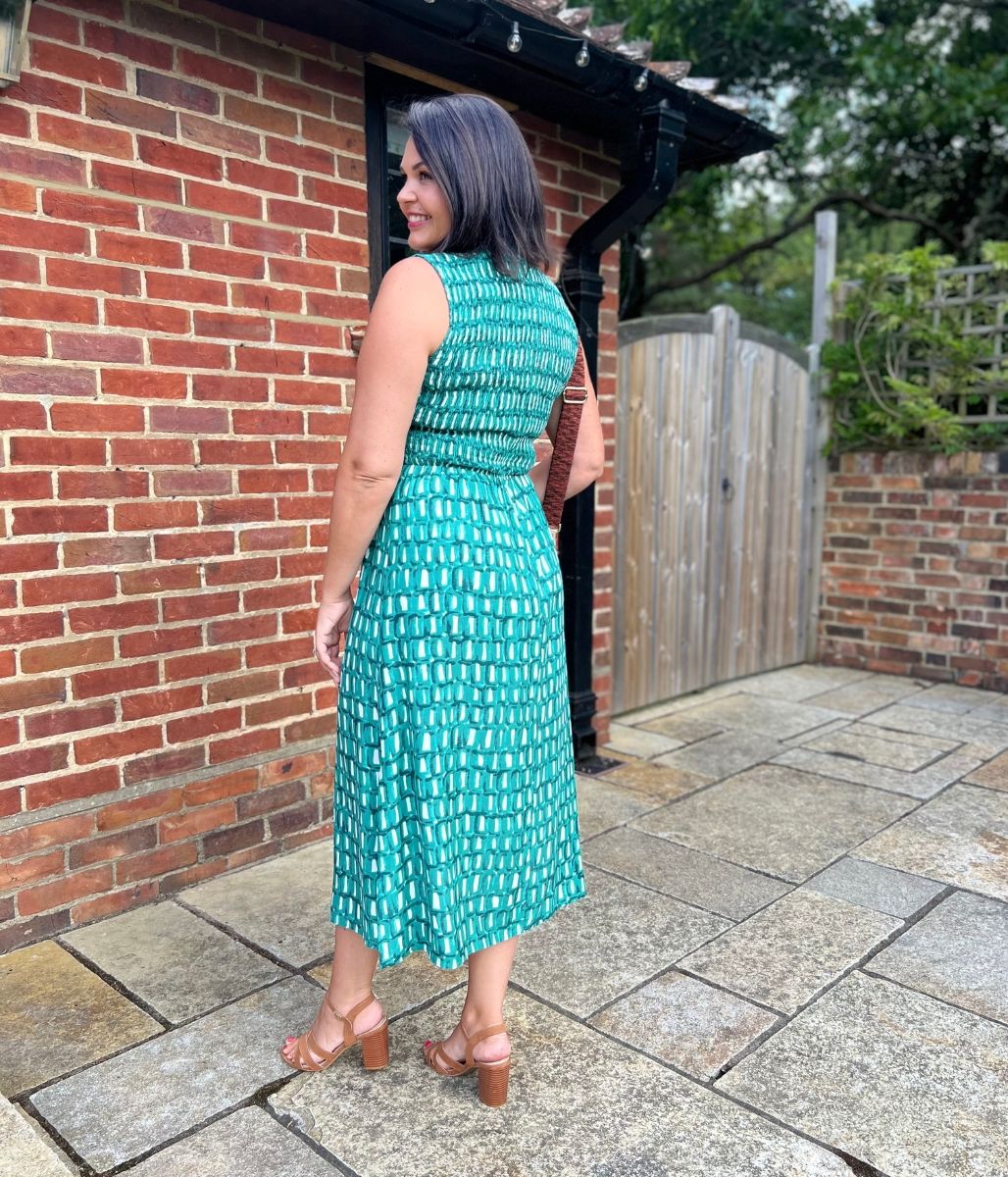 Green Heidi Shirred Bodice Midi Dress