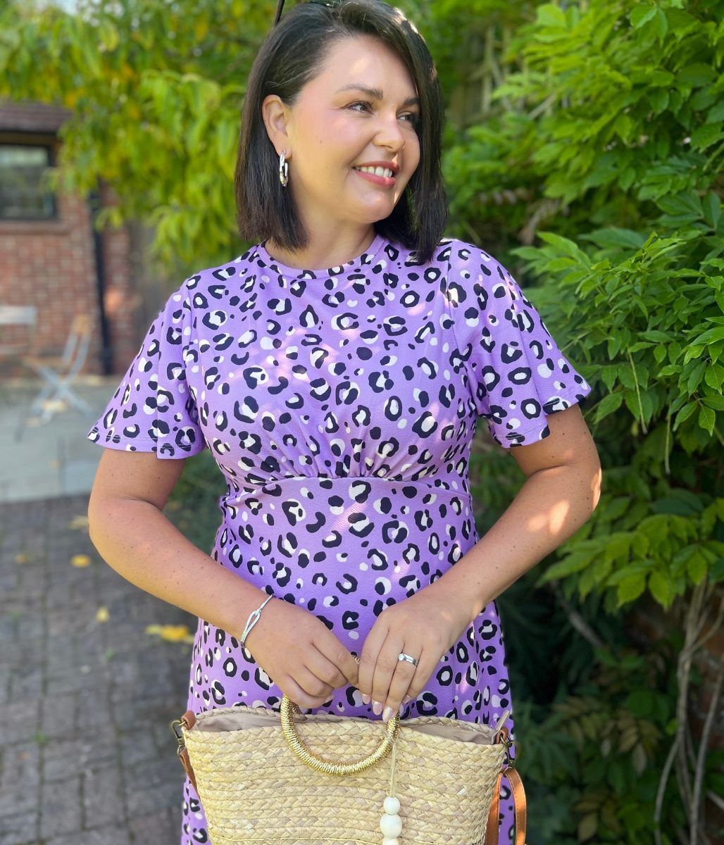 Lilac Leopard Print Kate Midi Dress