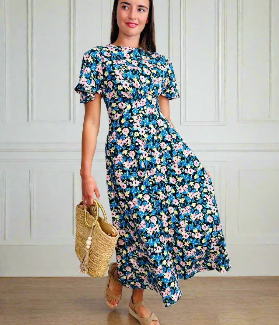Vintage Floral Print Kate Midi Dress