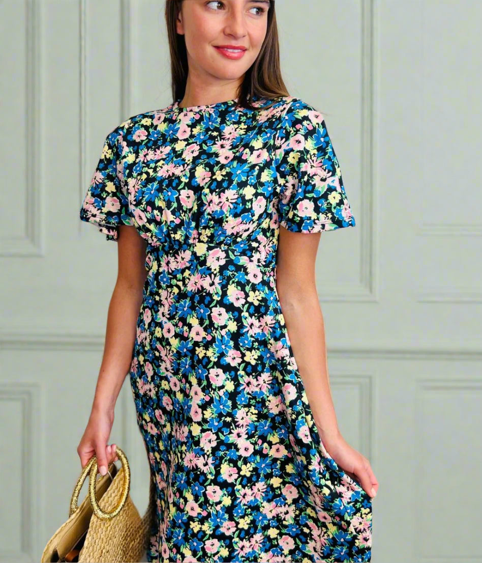 Vintage Floral Print Kate Midi Dress