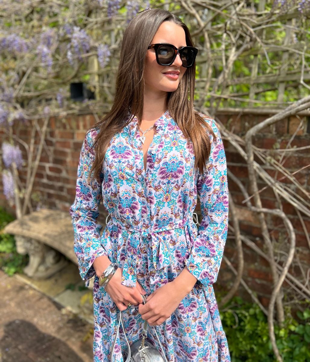 Lilac Boho Print Midi Summer Dress