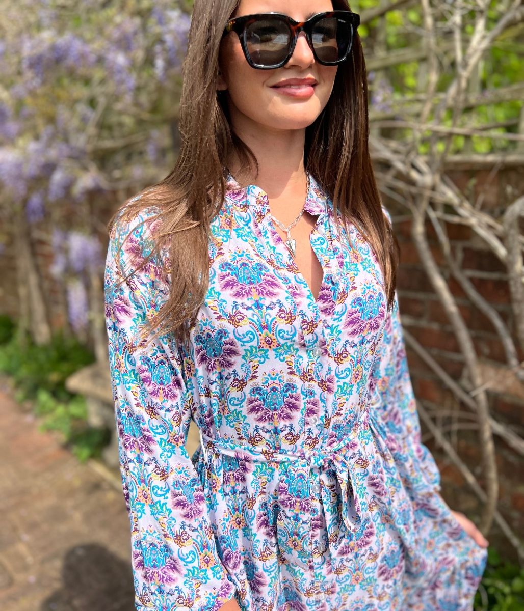 Lilac Boho Print Midi Summer Dress