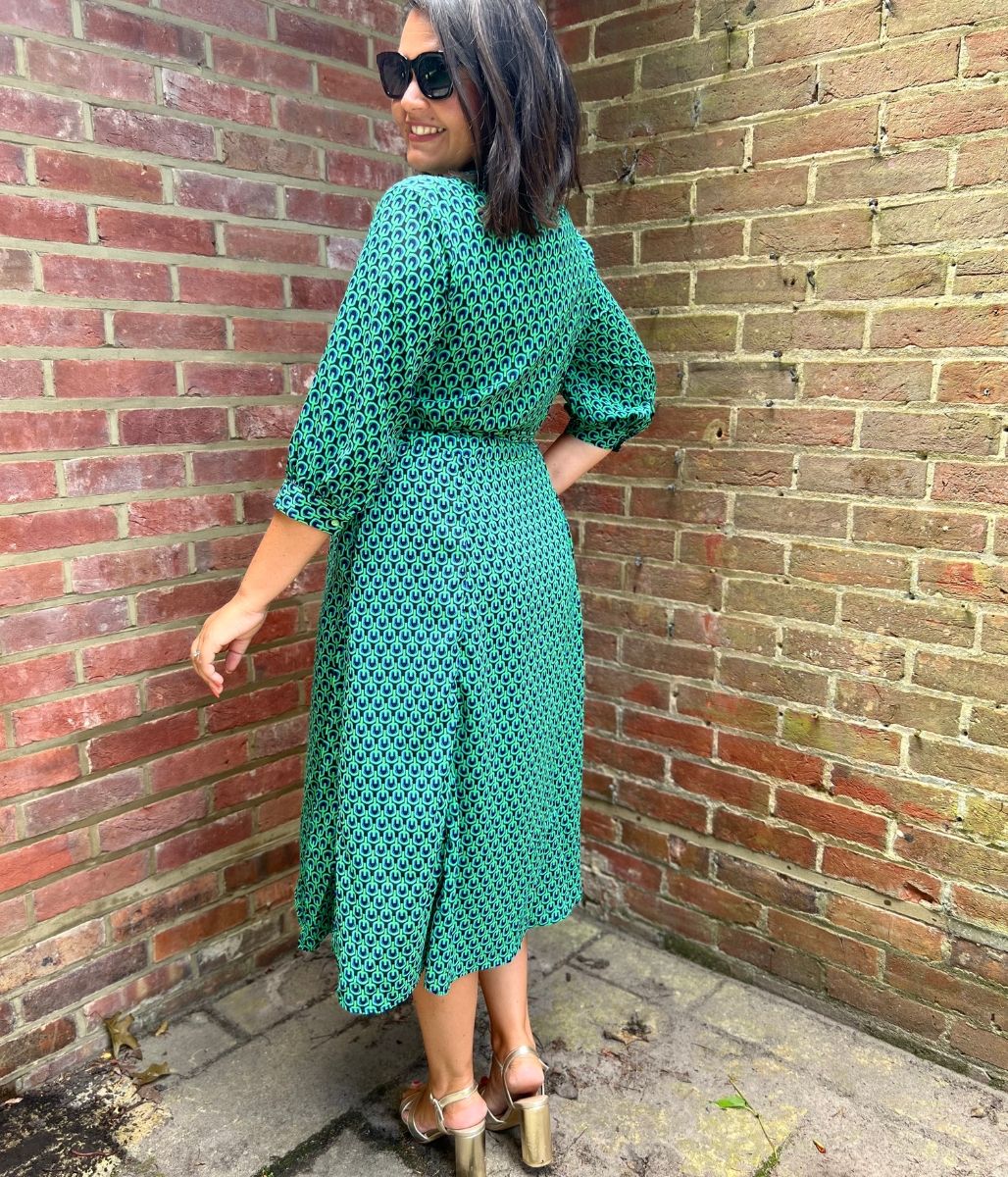Green Geo Print Midi Shirt Dress