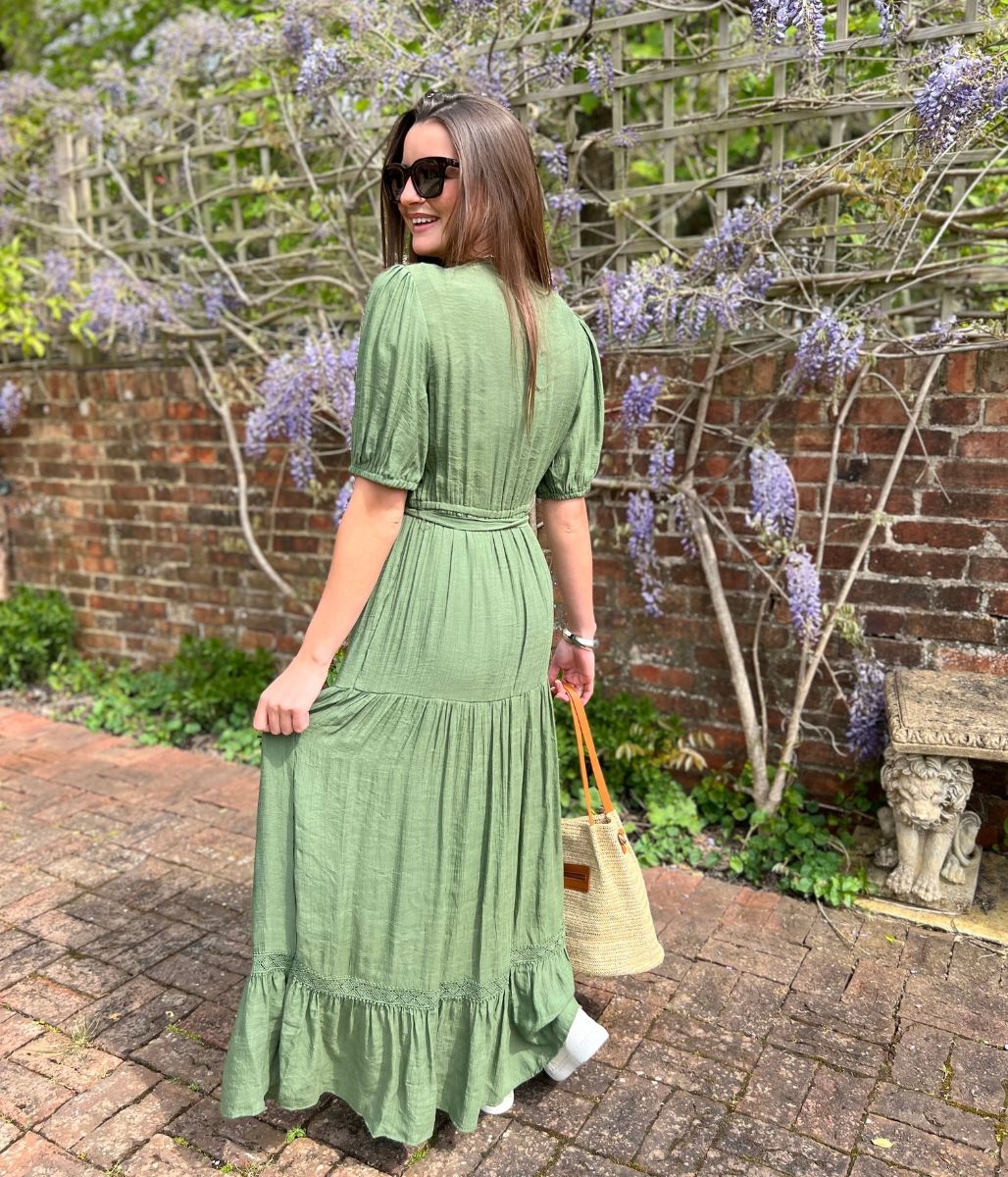 Khaki Button Through Maxi Dress