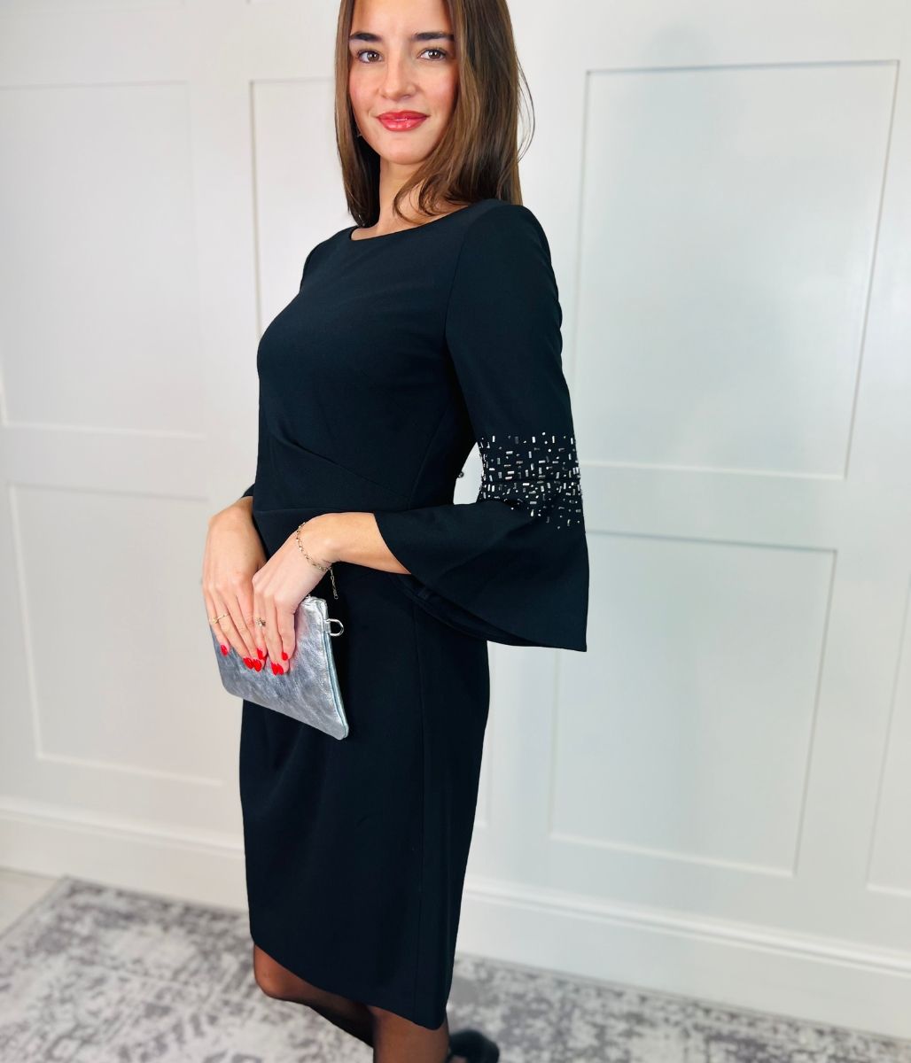 Black Studded Bell Sleeve Dress