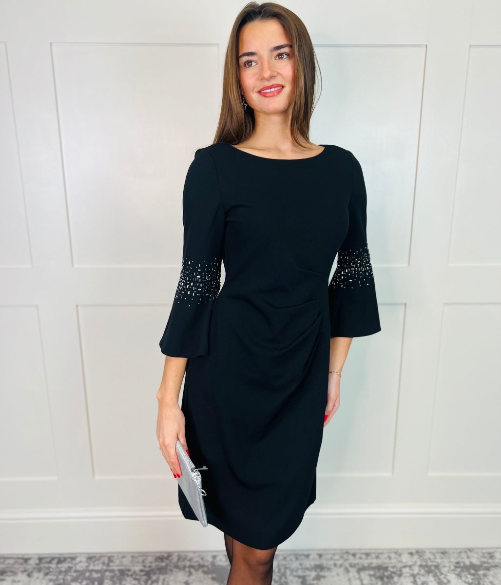 Black Studded Bell Sleeve Dress