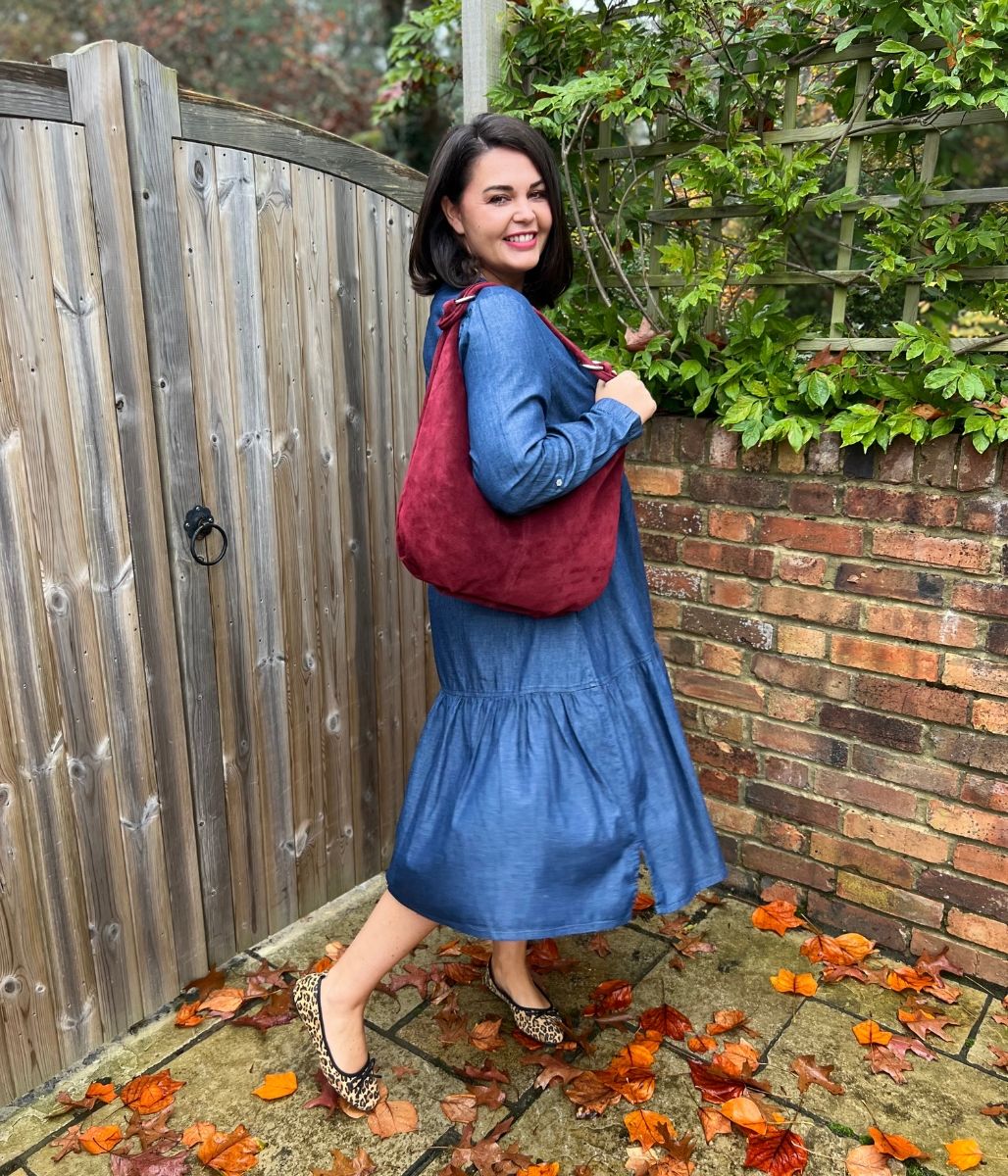 Chambray Tiered Denim Midi Dress