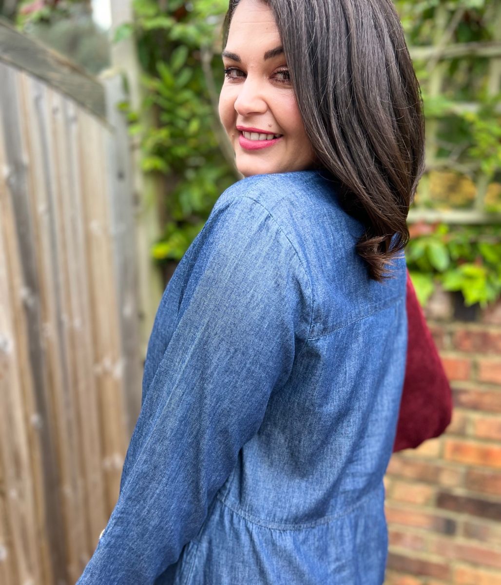 Chambray Tiered Denim Midi Dress