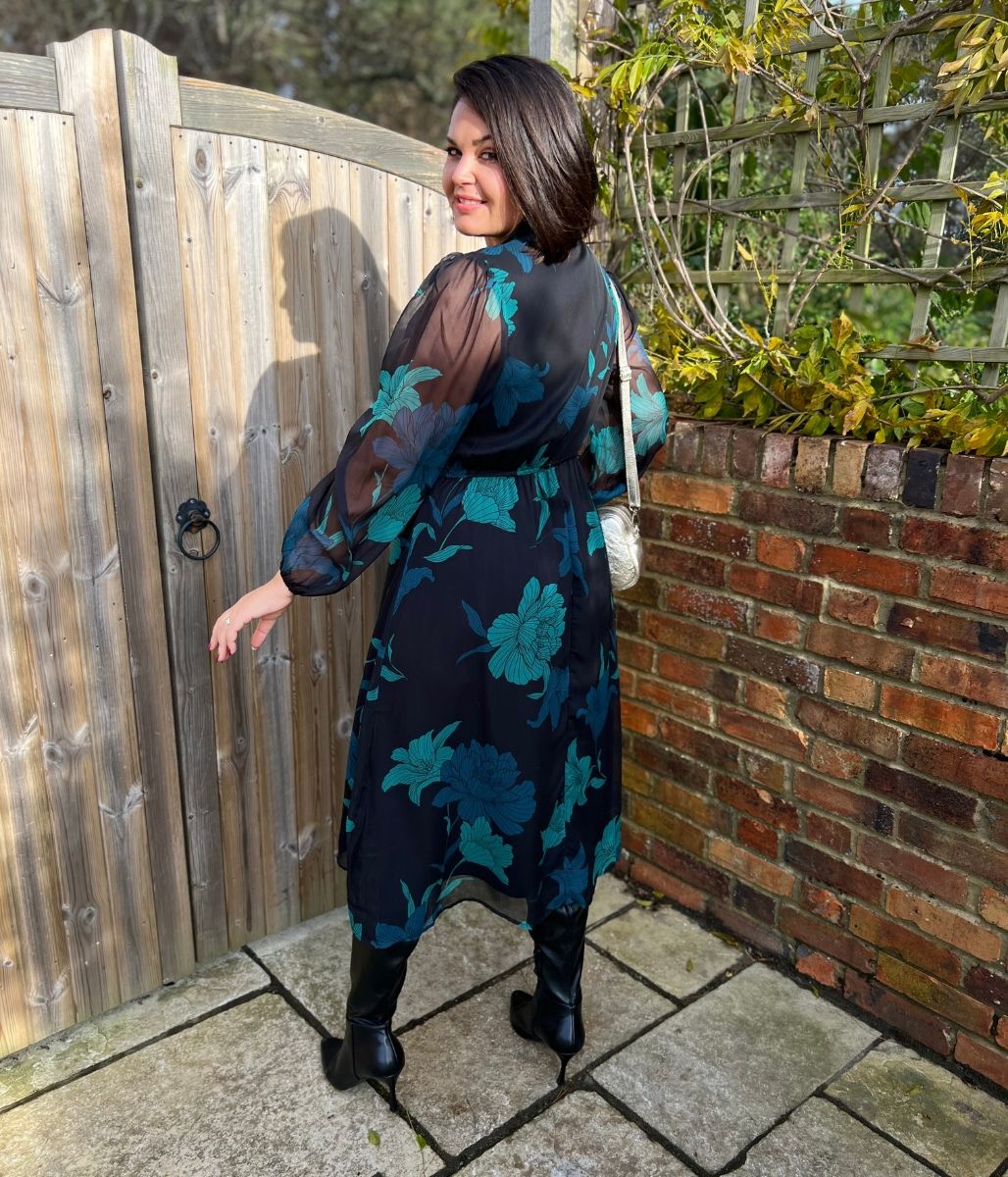 Floral Chiffon Tie Neck Midi Dress