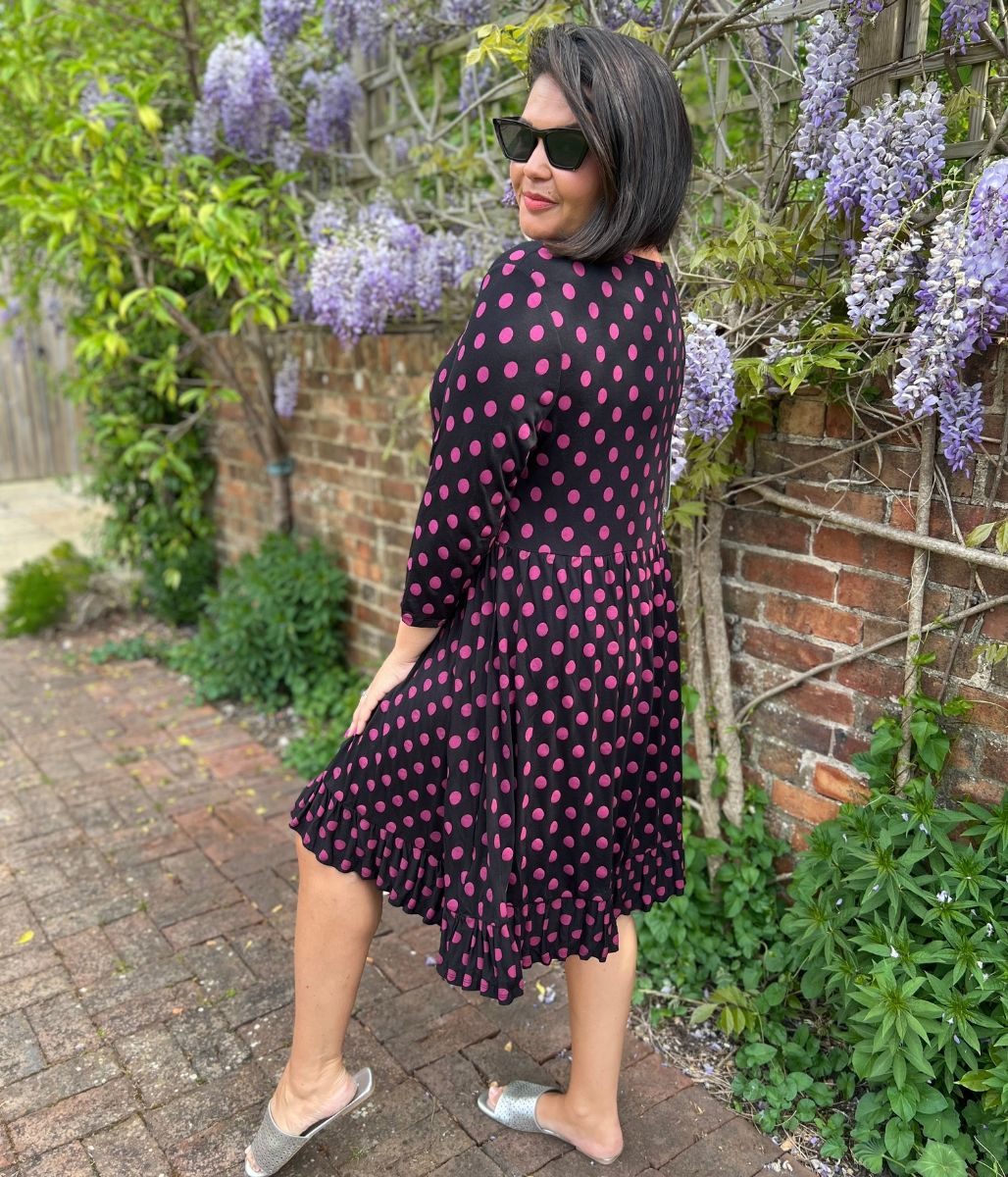 Black Spotted Frill Detail Dress