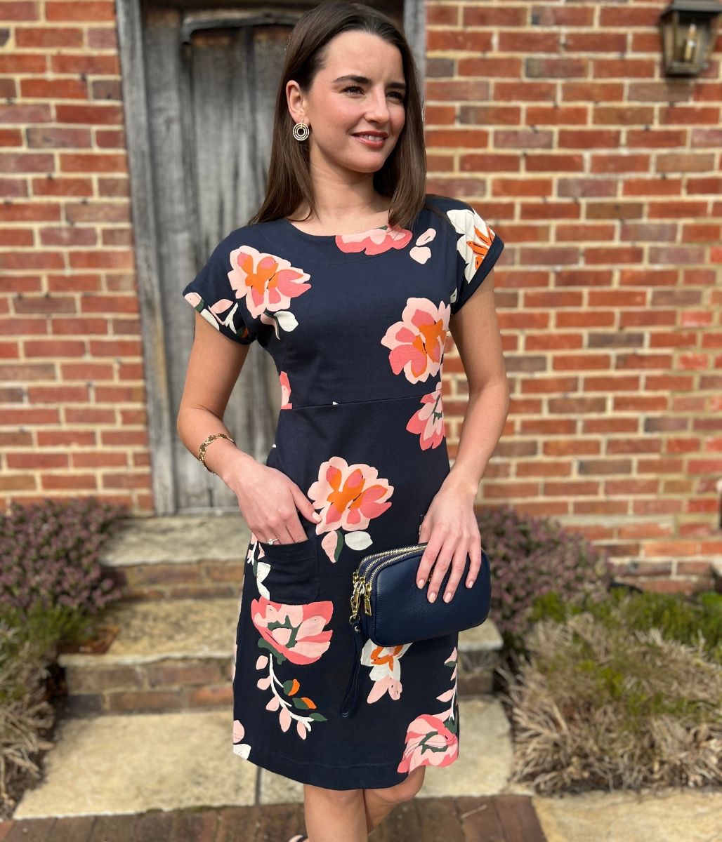 Navy Floral Tallahasee Cotton Jersey Dress