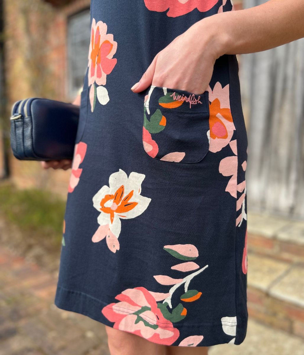 Navy Floral Tallahasee Cotton Jersey Dress