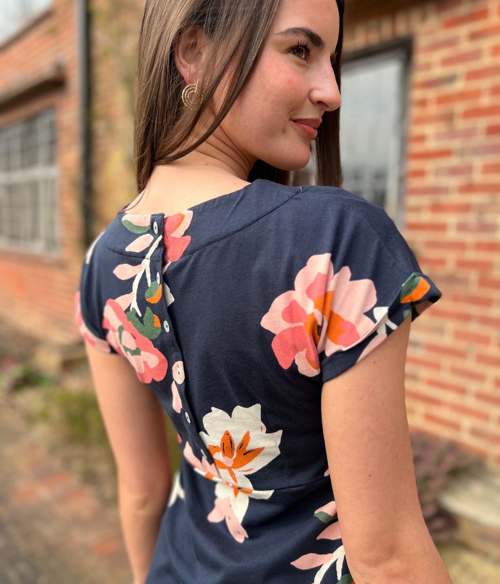 Navy Floral Tallahasee Cotton Jersey Dress