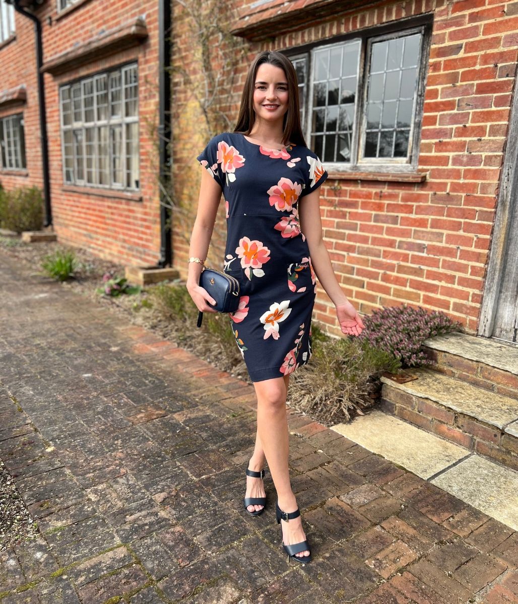 Navy Floral Tallahasee Cotton Jersey Dress