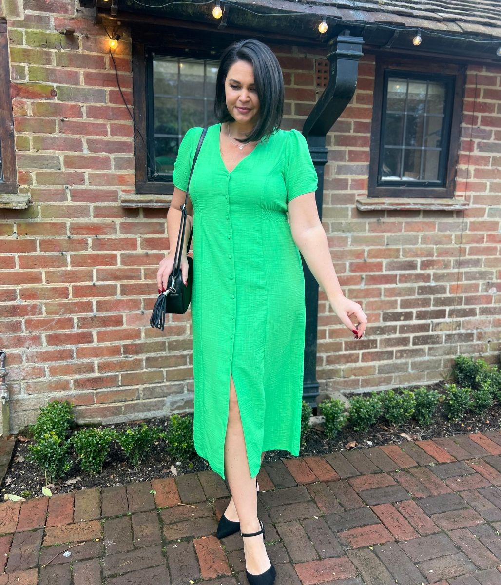 Green Button Through Midi Tea Dress