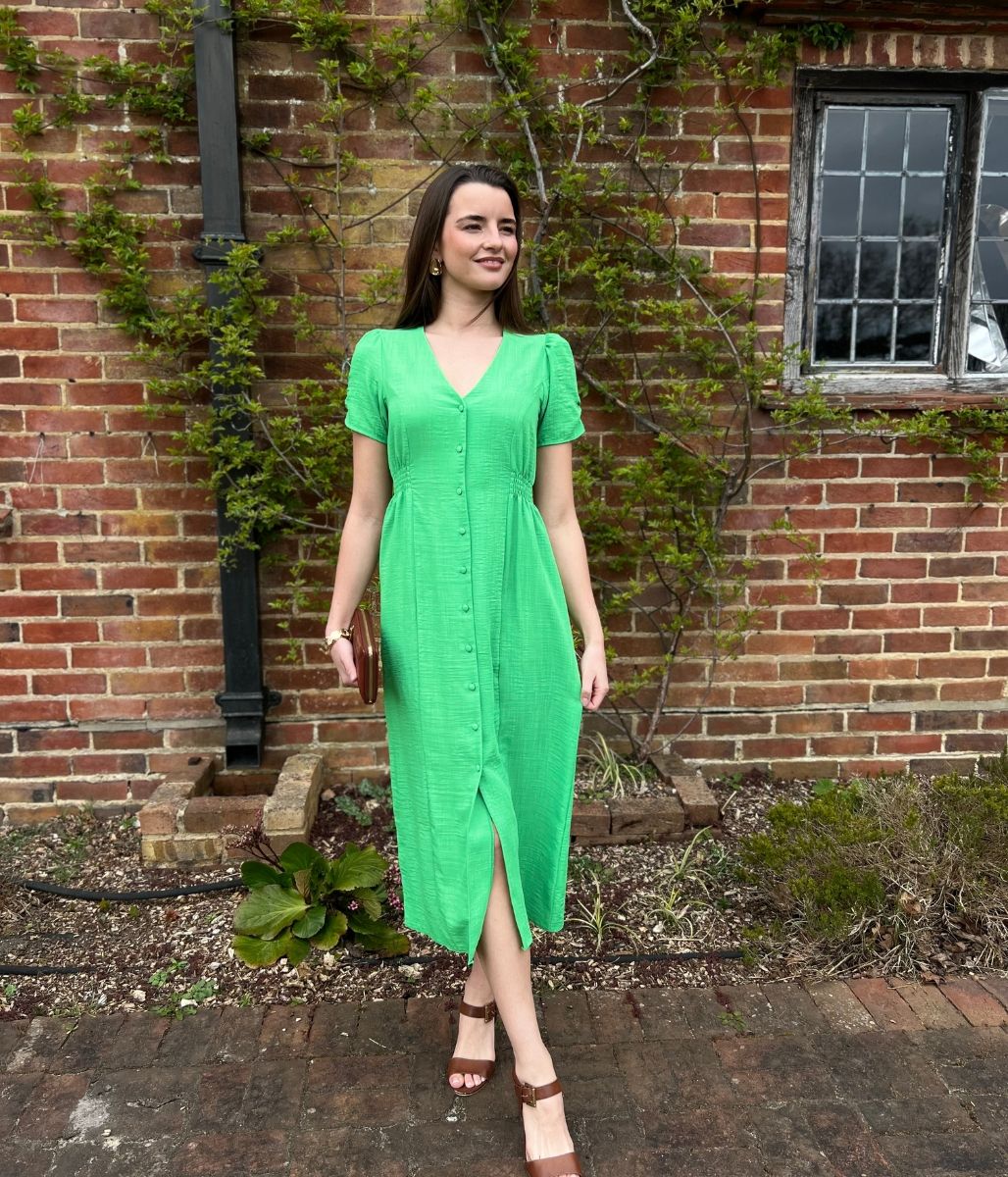 Green Button Through Midi Tea Dress