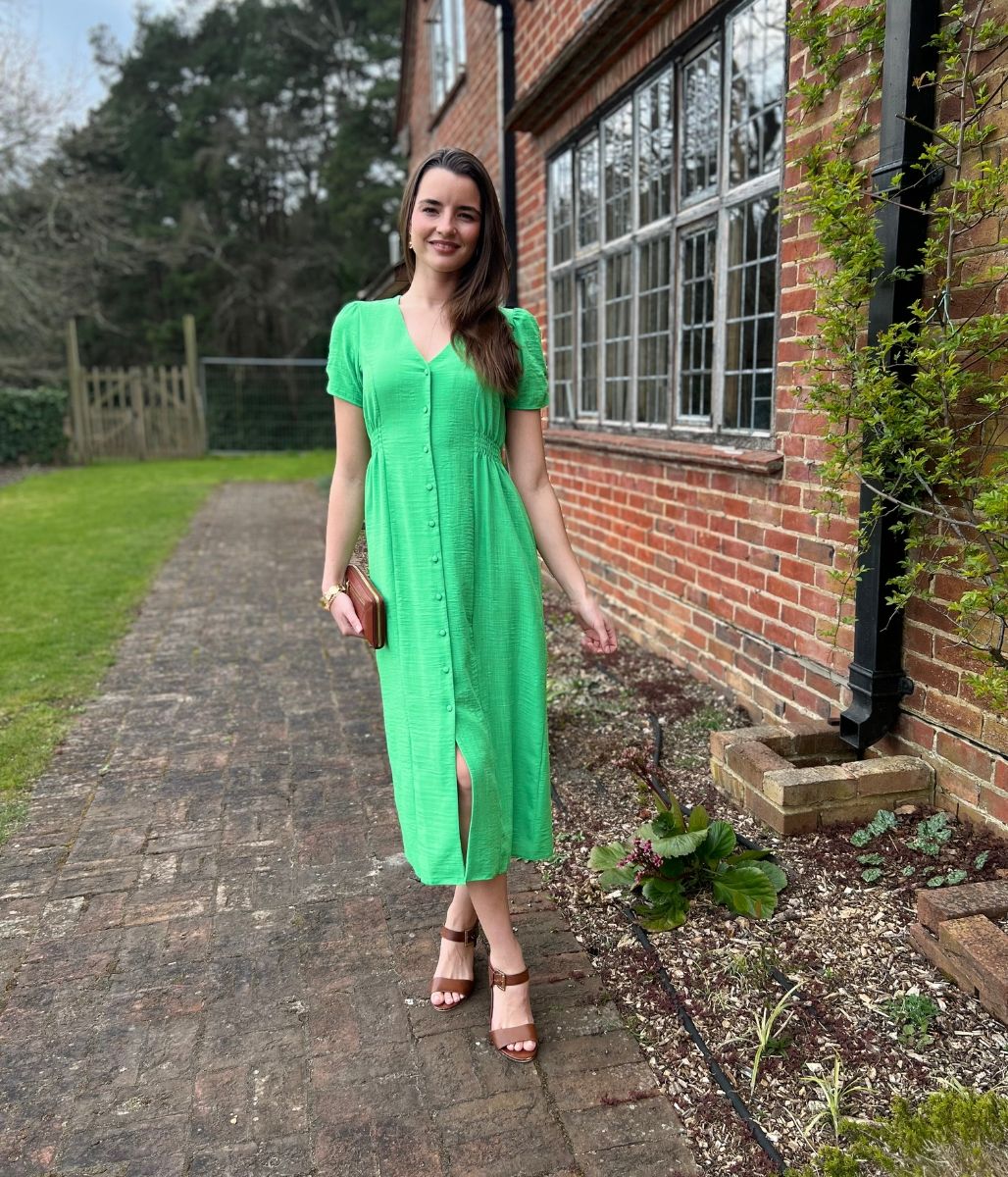 Green Button Through Midi Tea Dress