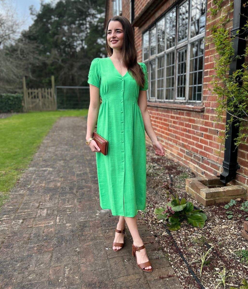 Green Button Through Midi Tea Dress