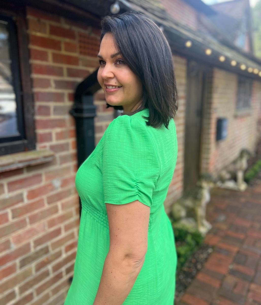 Green Button Through Midi Tea Dress