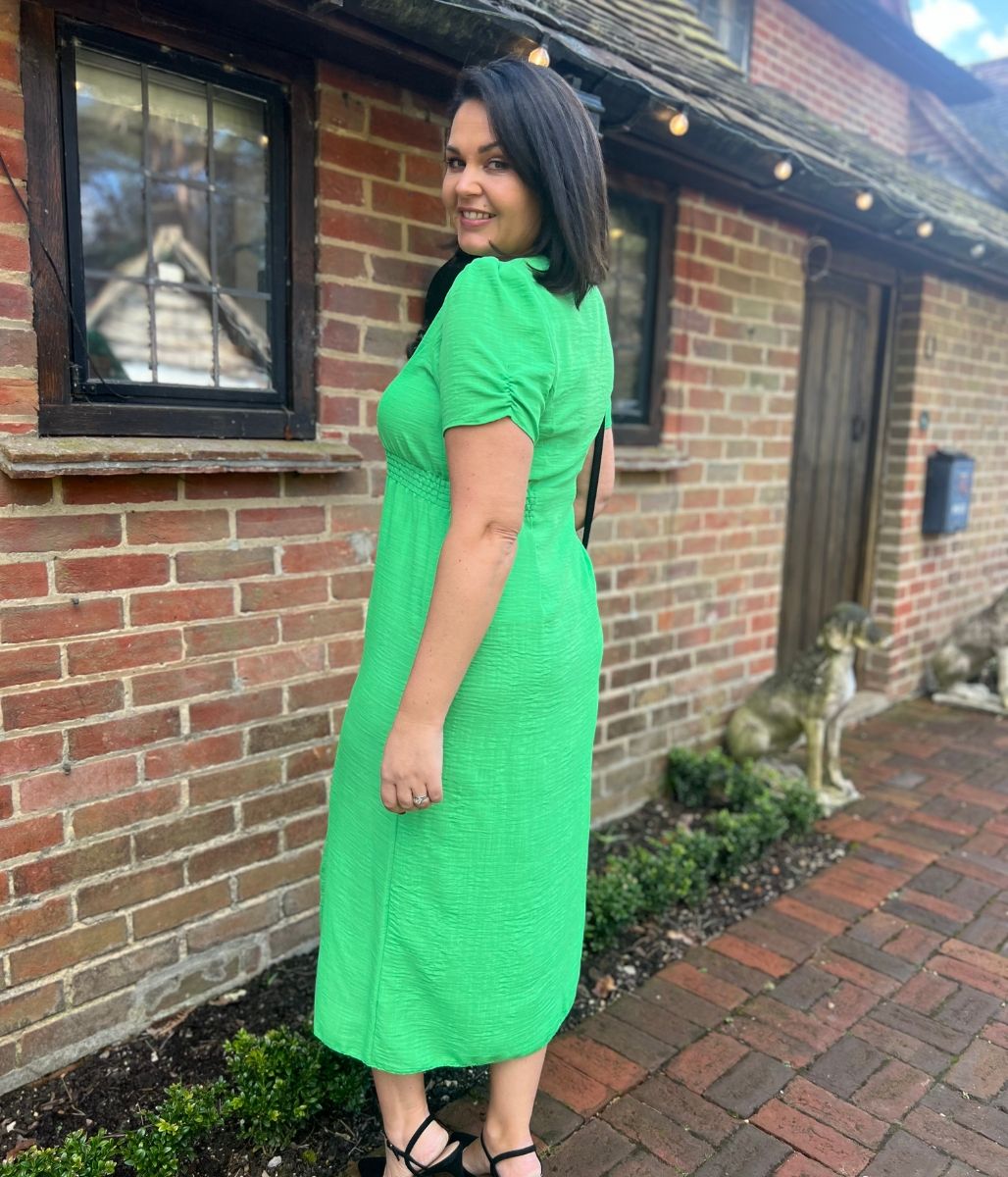 Green Button Through Midi Tea Dress