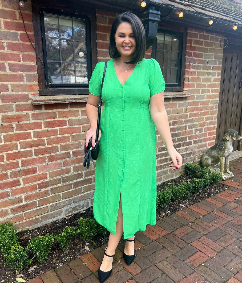 Green Button Through Midi Tea Dress