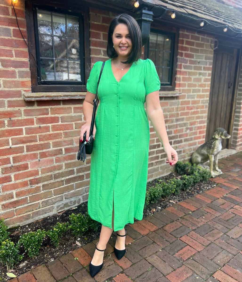 Green Button Through Midi Tea Dress