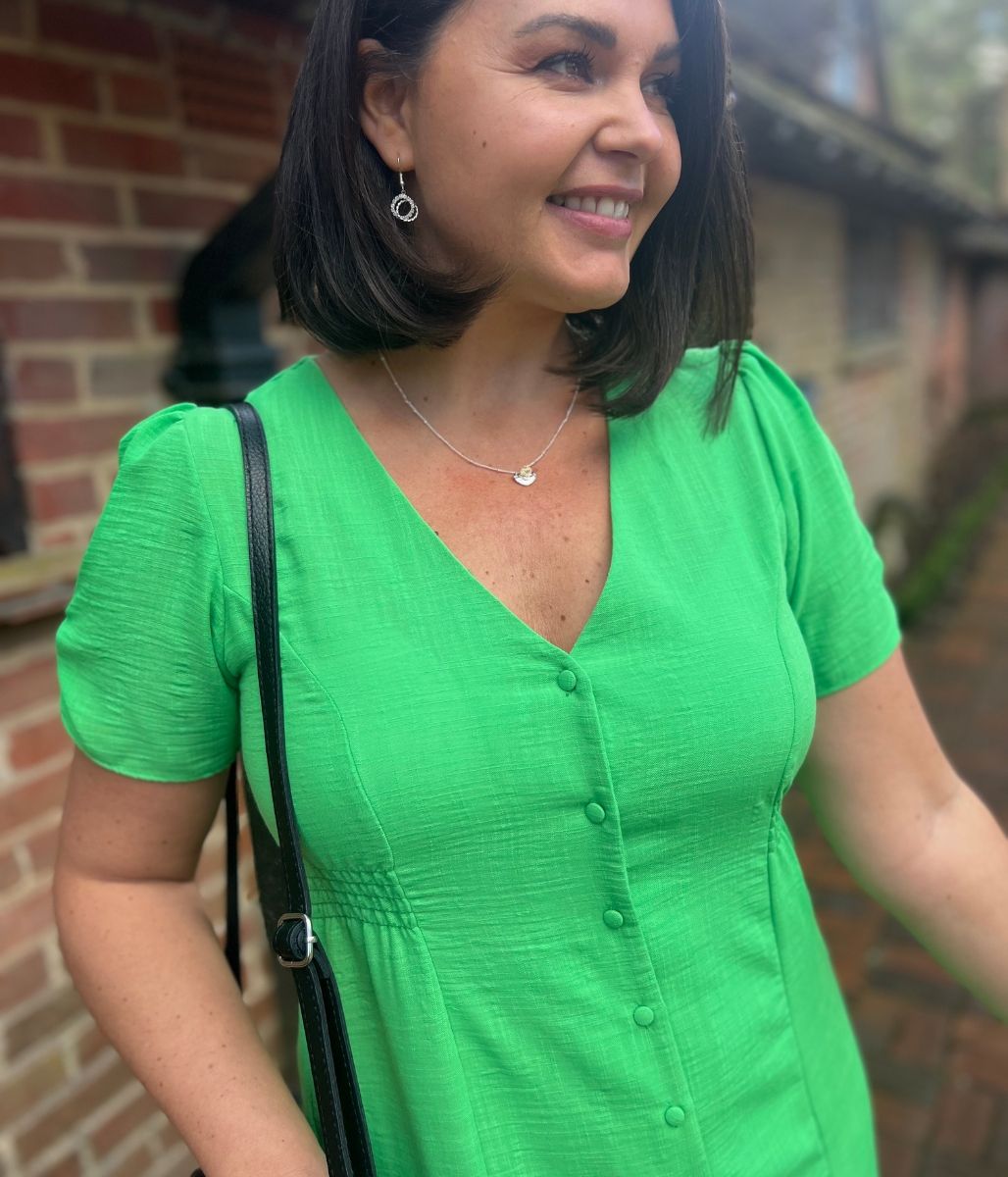 Green Button Through Midi Tea Dress