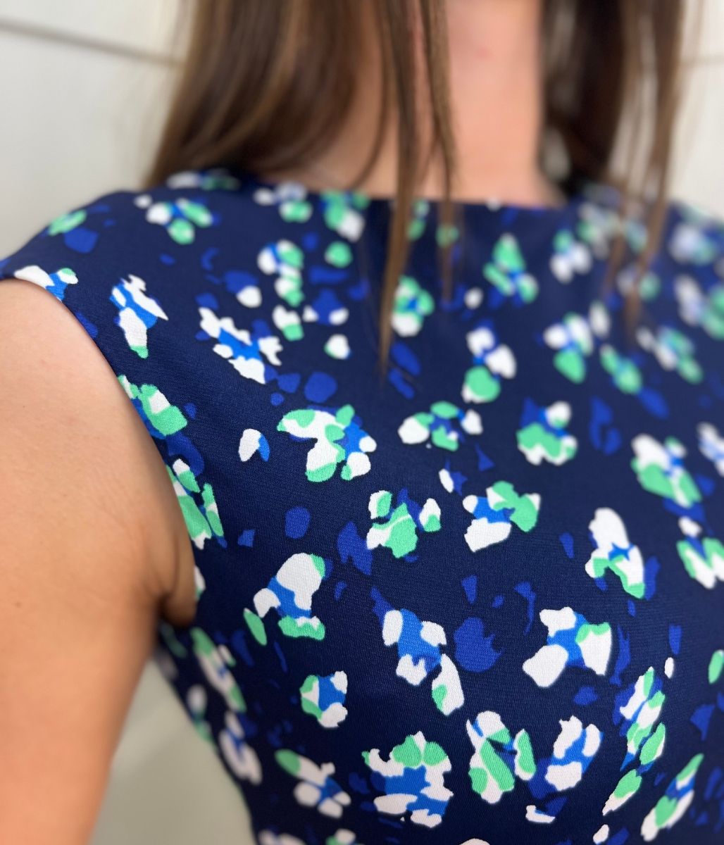 Navy Printed Sleeveless Dress