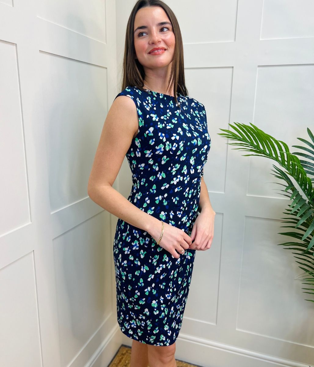 Navy Printed Sleeveless Dress