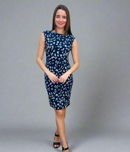 Navy Printed Sleeveless Dress