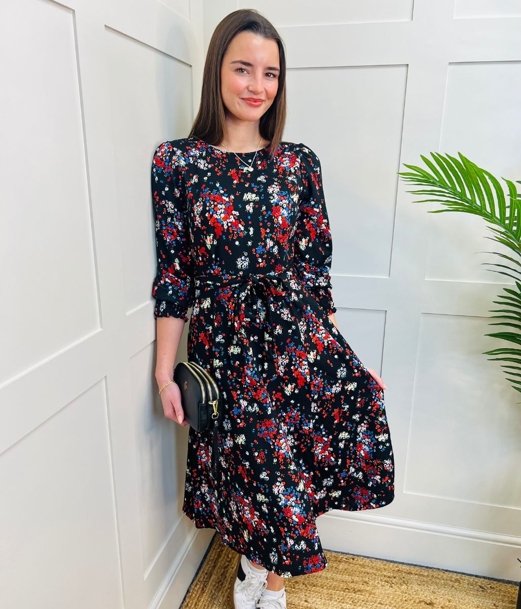 Black Ditsy Flower Print Dress