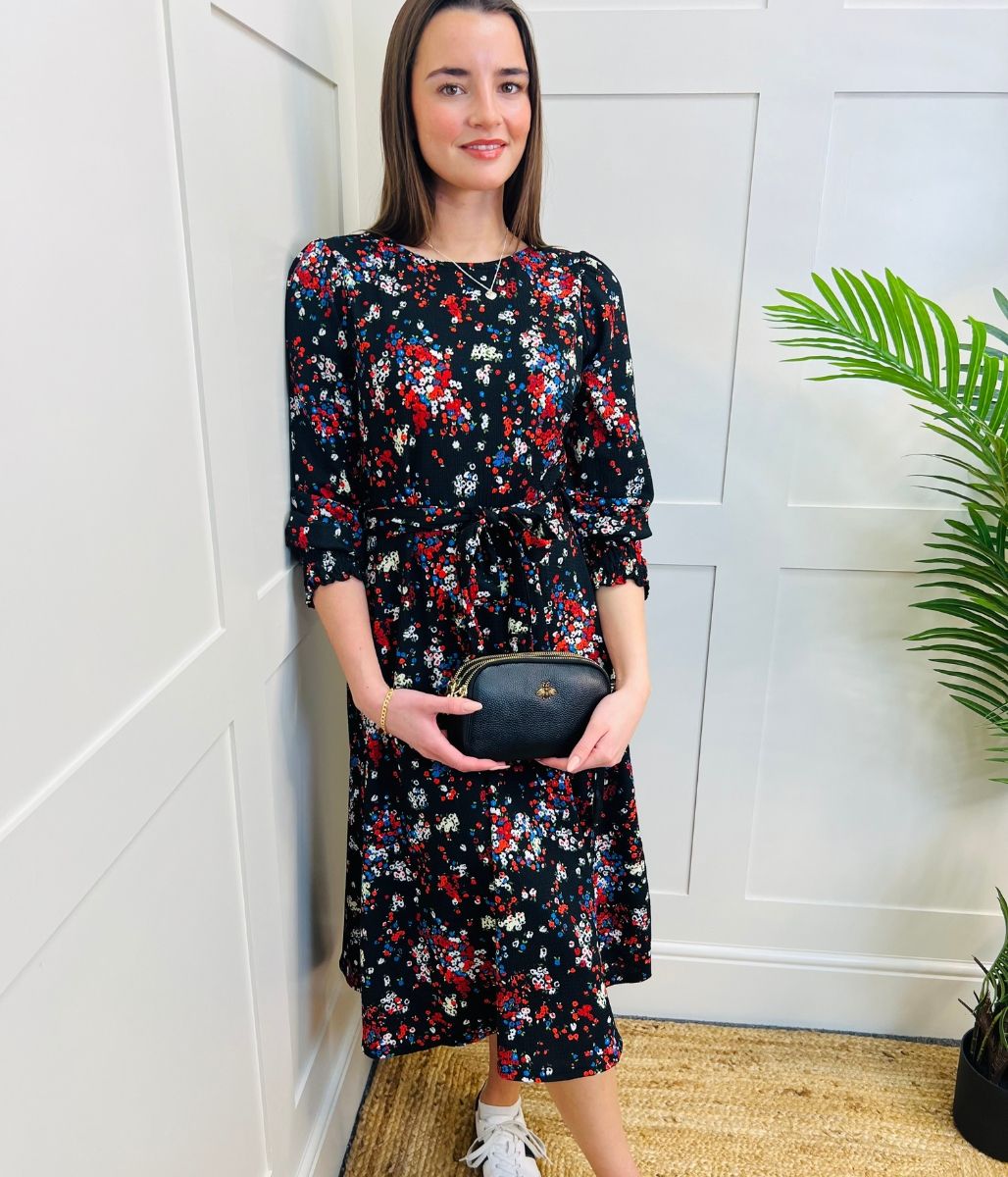 Black Ditsy Flower Print Dress