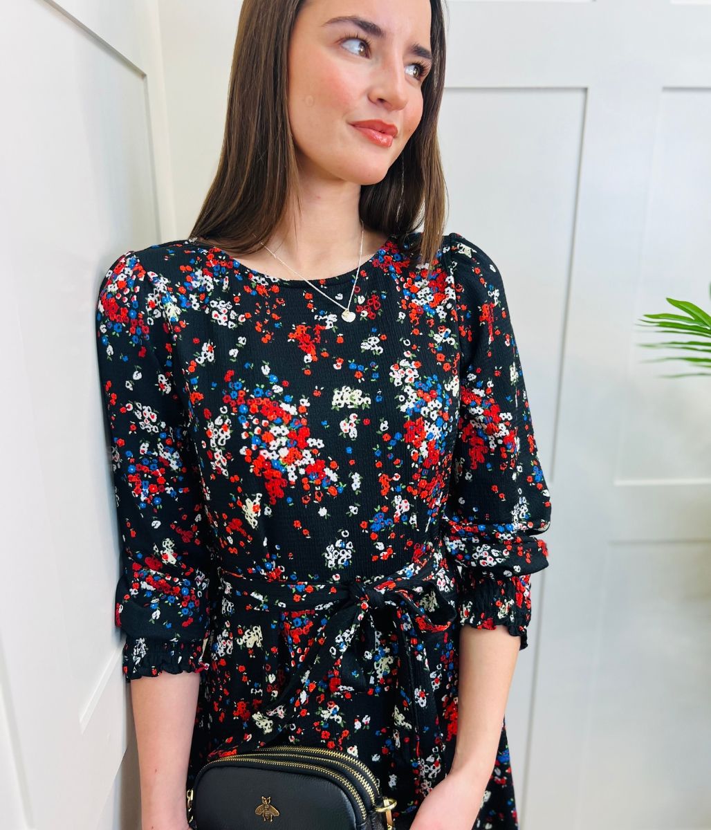 Black Ditsy Flower Print Dress