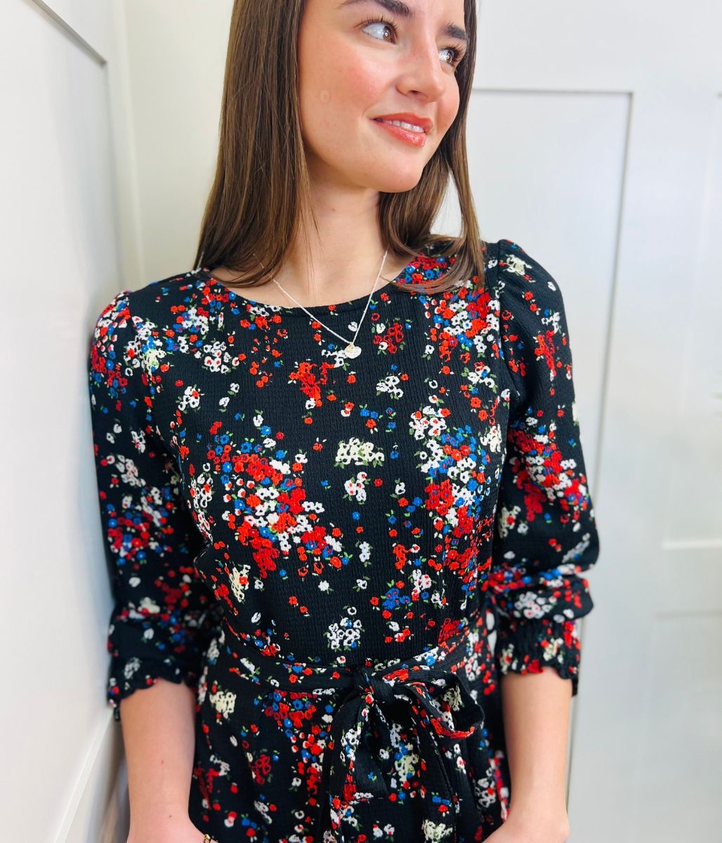 Black Ditsy Flower Print Dress
