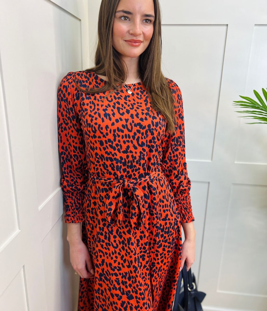 Orange & Navy Leopard Print Dress