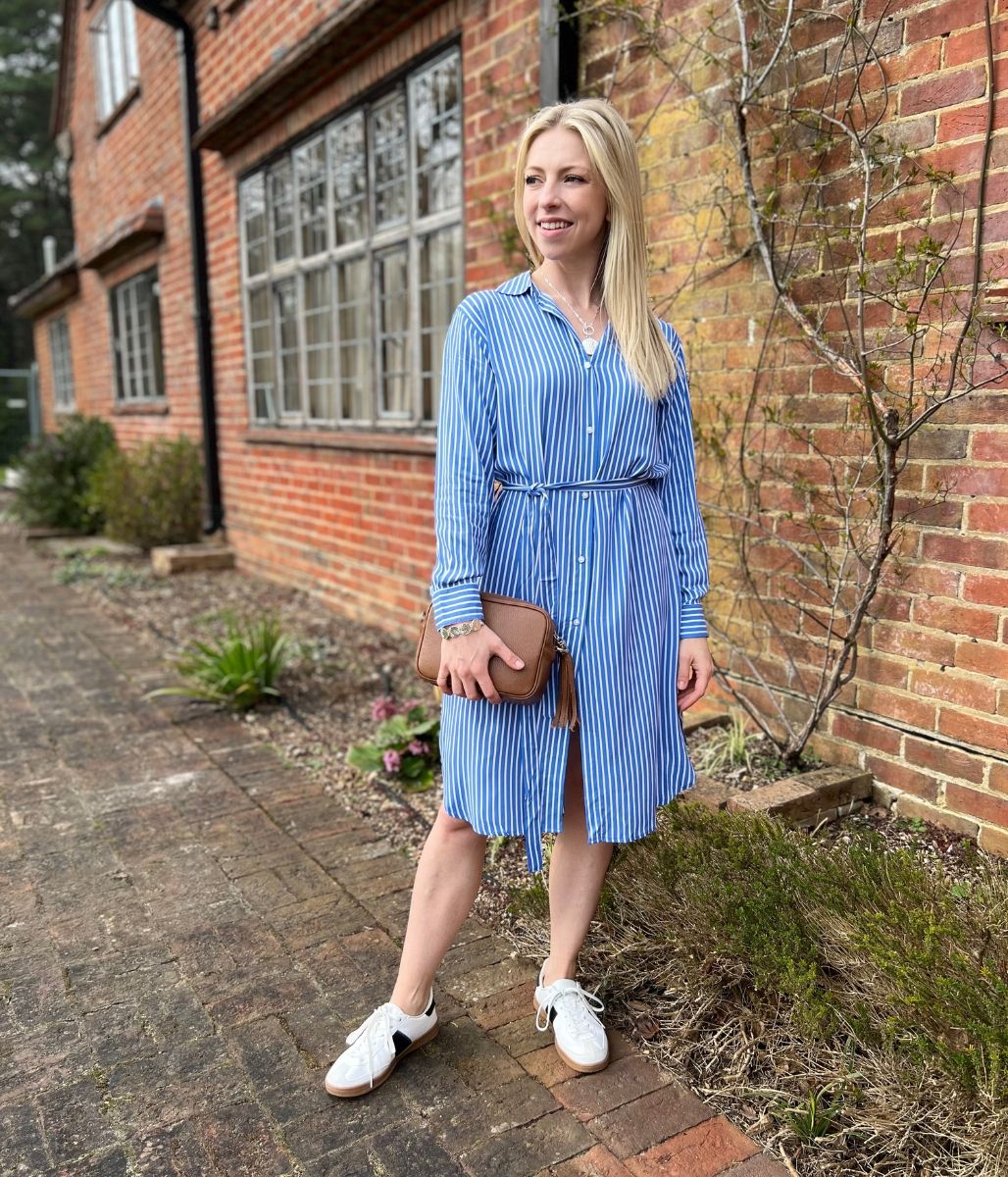 Blue Striped Long Sleeve Shirt Dress