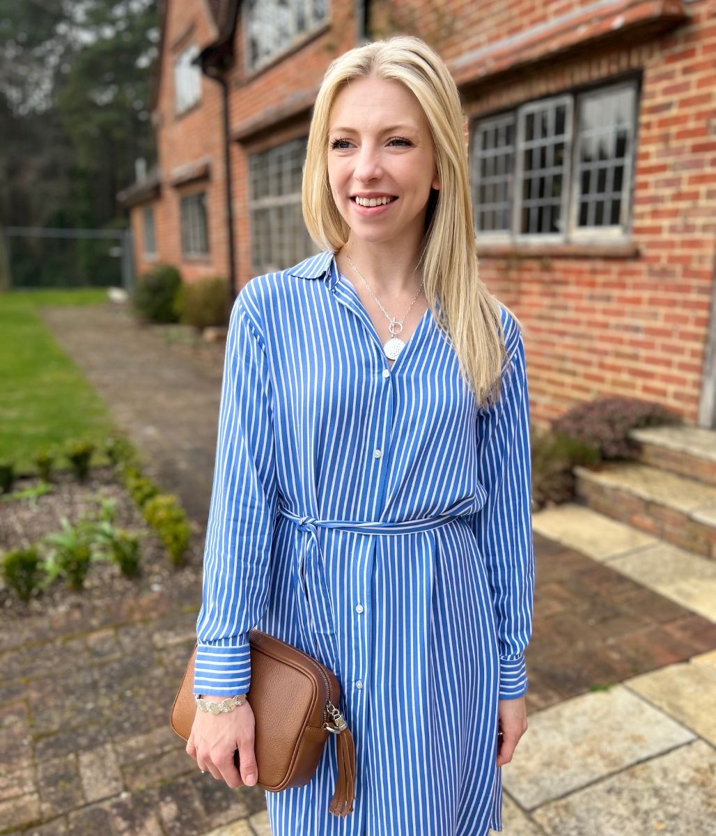 Blue Striped Long Sleeve Shirt Dress