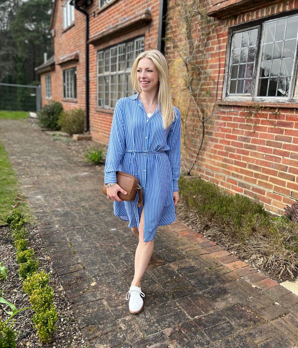 Blue Striped Long Sleeve Shirt Dress