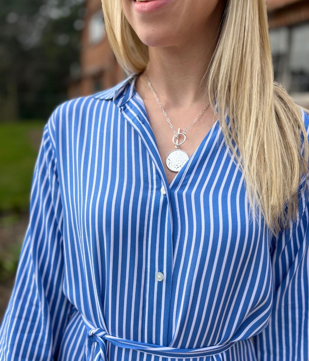 Blue Striped Long Sleeve Shirt Dress