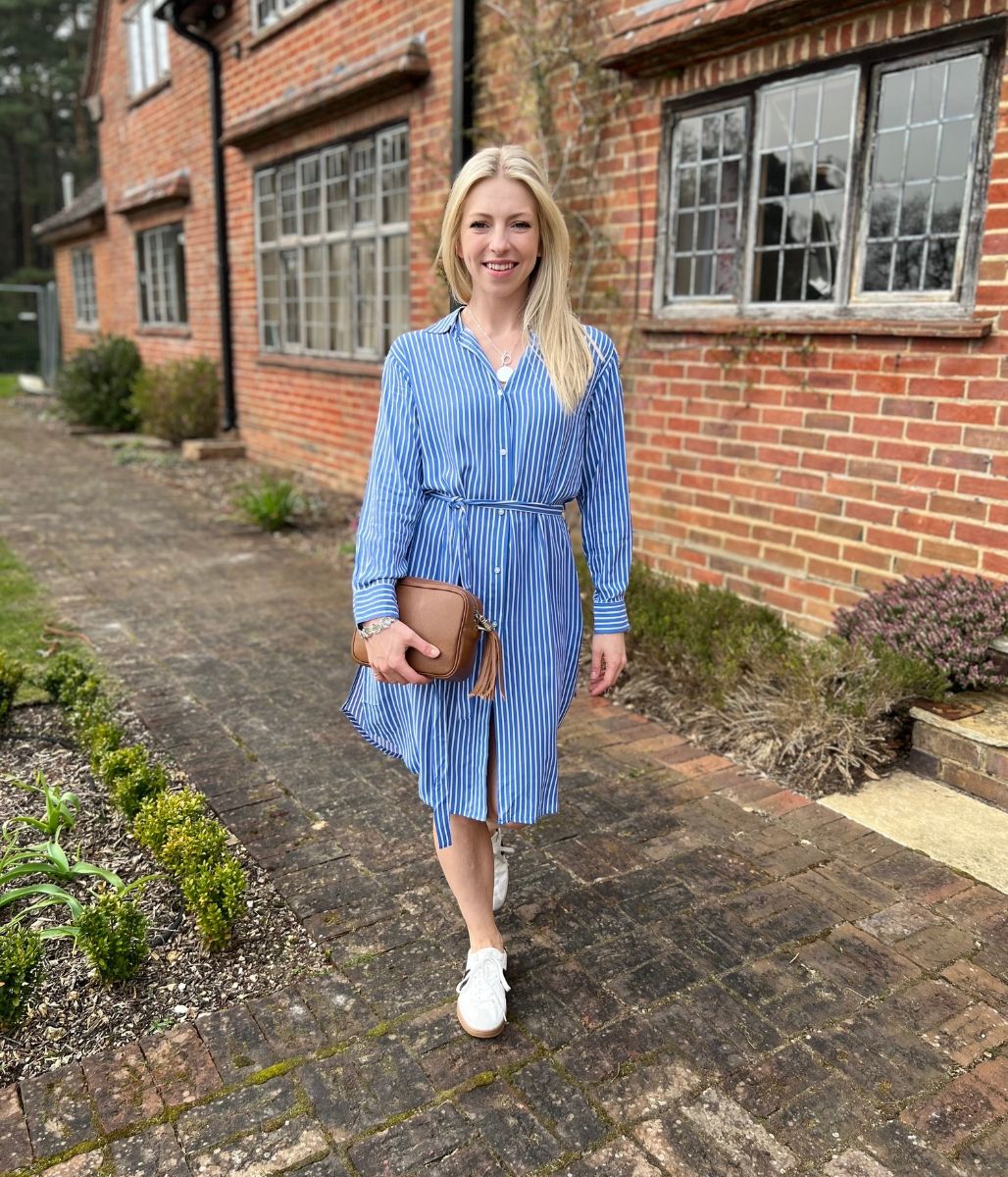 Blue Striped Long Sleeve Shirt Dress