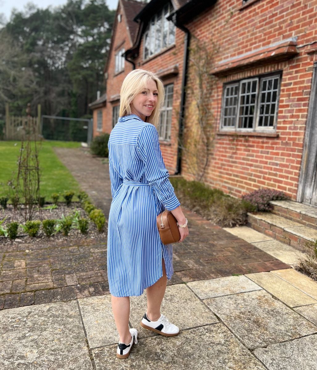 Blue Striped Long Sleeve Shirt Dress