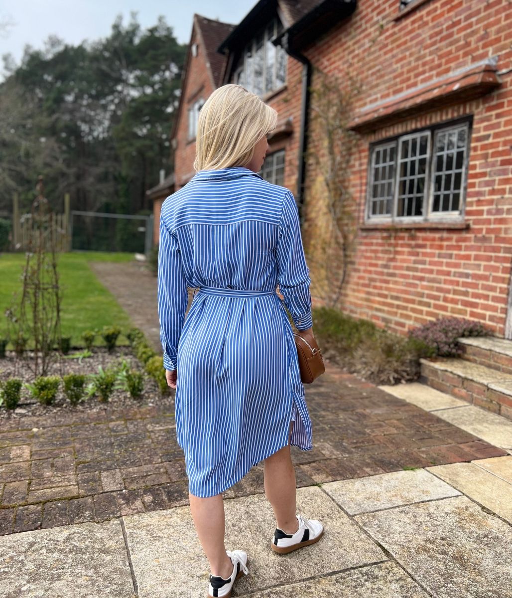 Blue Striped Long Sleeve Shirt Dress
